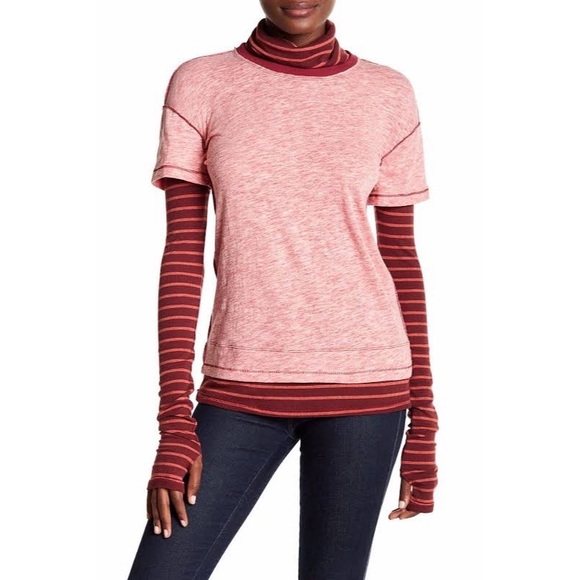 FREE PEOPLE NWOT Mixed Media Piper Two-Fer Tee XS - Picture 3 of 8